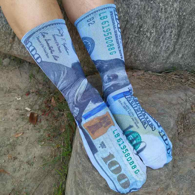 靴下 男性用 大柄プリント 3Dデジタルプリント ドル柄 厚手 普段使い