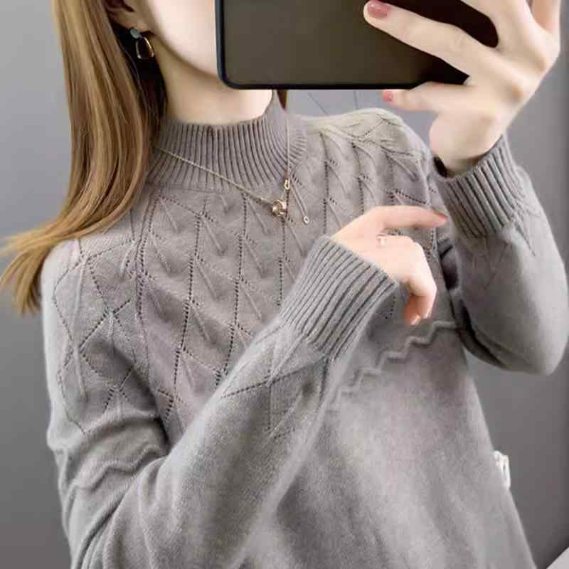 ニット レディース 秋冬 ハーフネック ゆったり トップス プルオーバー ジャガード あったか 暖か インナー