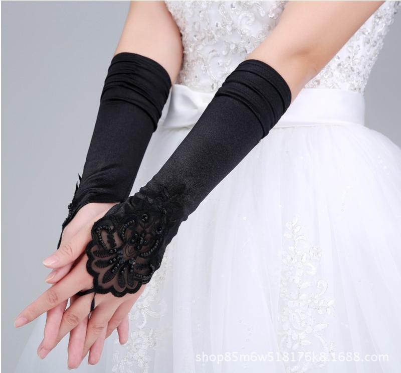 手袋 指なし 刺繍 スパンコール 黒 白 赤 コスプレ 演劇 儀礼 ウェディング ブライダル2