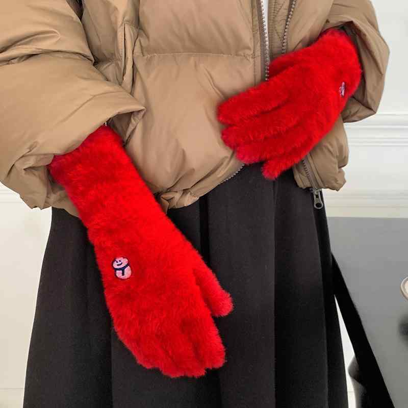 手袋 レディース 秋冬 ニット 防寒 保温 大童 学生 無地 5本指 暖かい 冷え対策 バイク 自転車 春