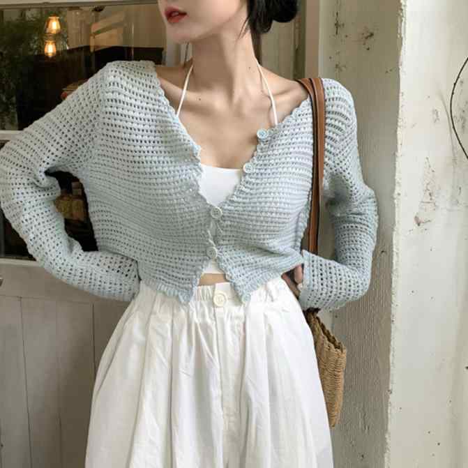 カーディガン レディース 薄手 ニット 夏ニット ショート丈 トップス 接触冷感 UVカット 紫外線対策 羽..