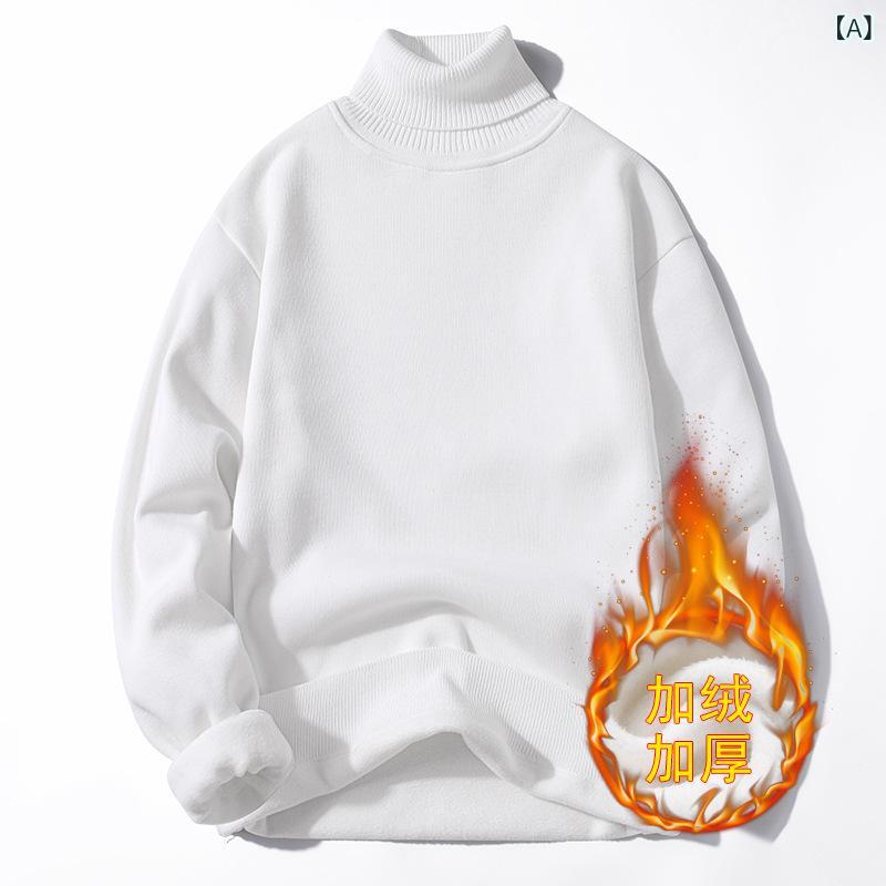 ニット メンズ 男性用 裏起毛 厚手 防寒 ハイネック セーター 韓国 無地 タートルネック トップス ウォームビズ あったか 秋冬