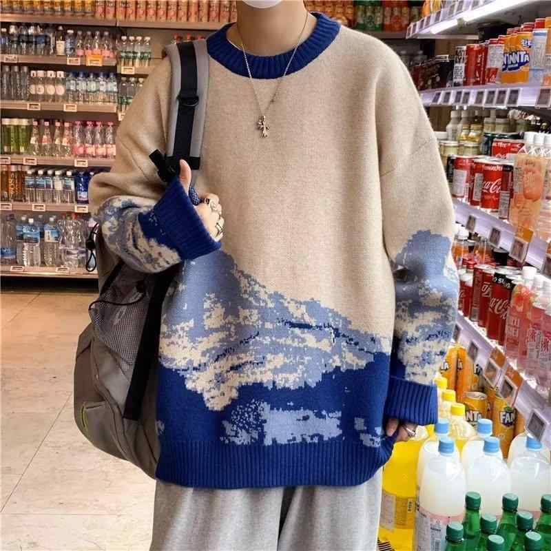 樂天商城 - ニット メンズ 美式 保温 ラウンドネック セーター 韓国 ゆったり ケーブルニット プルオーバー ライン ウォーム レトロ カジュアル2