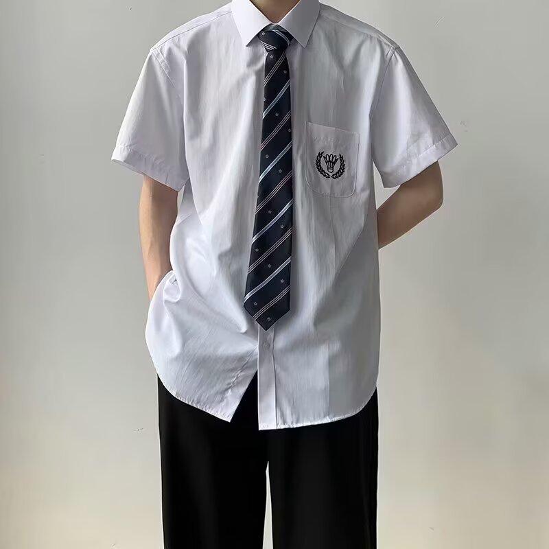シャツ メンズ 半袖 白シャツ 刺繡 学生 スクール 制服風 通学 フォーマル 学院風 ペア