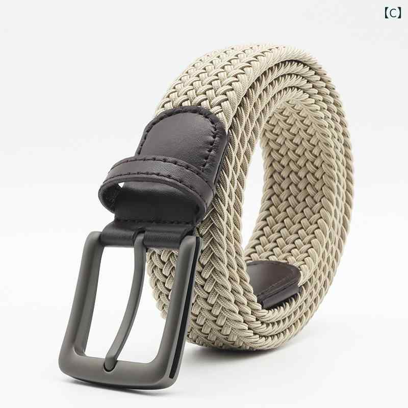 ベルト 男性用 レザー 磨き加工 無段階調整 編み込み 伸縮性 ストレッチ ズボン デニム パンツ ジーンズ レトロ カジュアル 普段使い