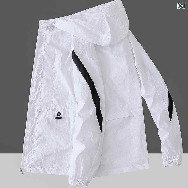 アウター 男性用 薄手 接触冷感 速乾 UVカット パーカー アウトドア スポーツウェア 撥水