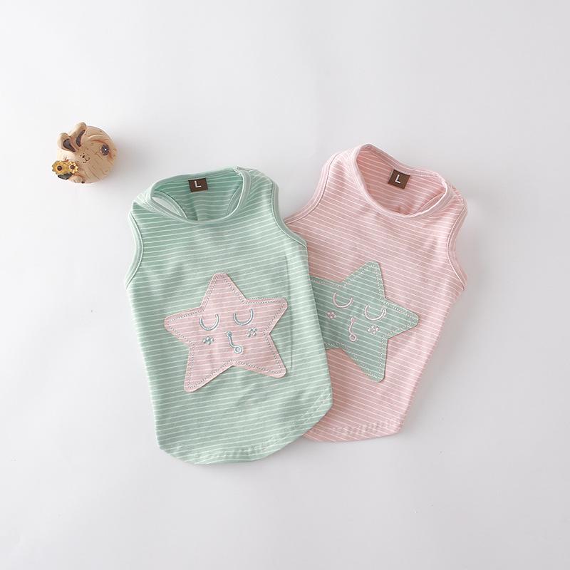 タンクトップ ペット服 春夏 テディ ビション 全綿 ストライプ 星 かわいい 通気性