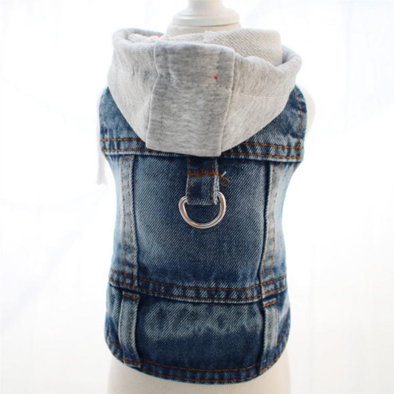 Costume - ドッグウェア 小型犬 犬 服 デニム ベスト ハーネス リード穴付き ペット服 犬用 ジャケット フード付き かわいい お散歩 お出かけ 外 из иностранного2