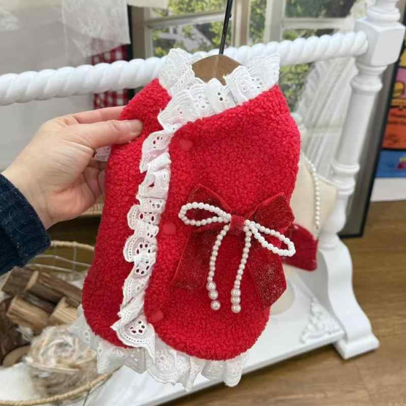 ペット服 秋冬 犬用 クリスマス 新年 加絨 フリース ベスト ドッグウェア 厚手 マルチーズ 小型犬 中型犬 防寒 暖かい お正月 お散歩 お出かけ