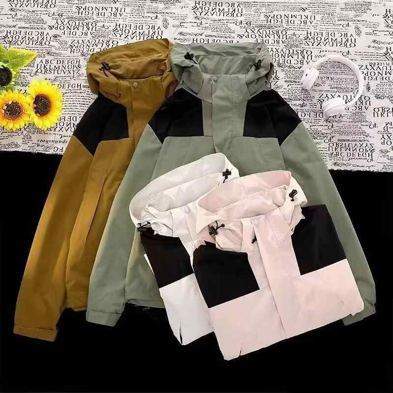 マウンテンパーカー 男性用 アウトドア 防風 防水 配色 切り替え フード付き ジャケット