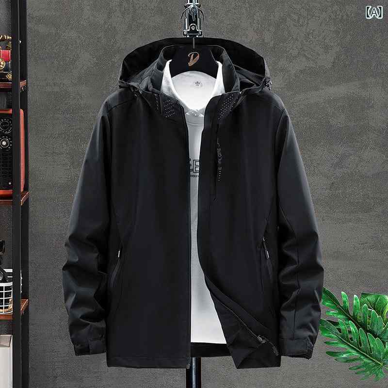 マウンテンパーカー 男性用 防風 防水 フード付き アウトドア 登山 ジャケット 春秋 薄手 アウター