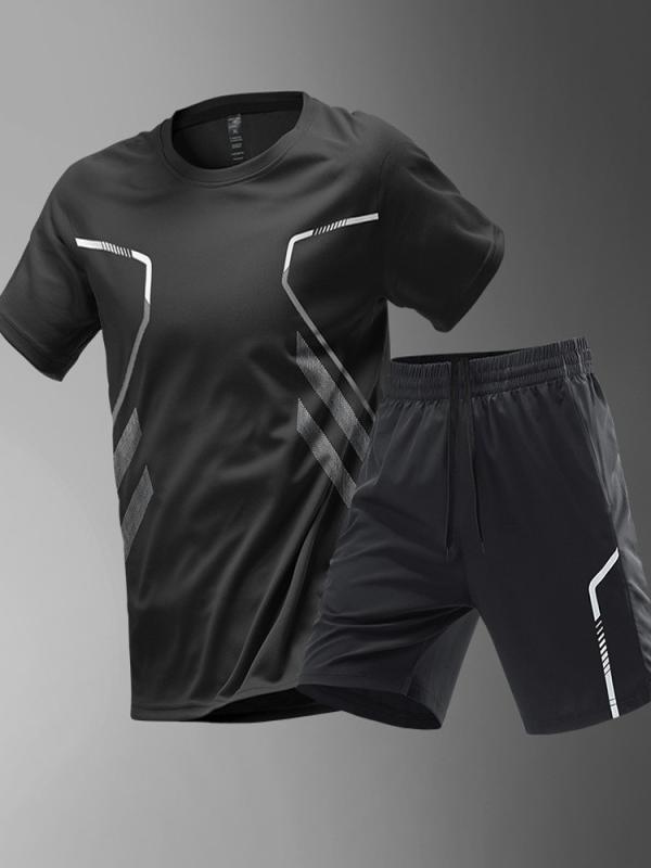 スポーツウェア 男性用 速乾性 半袖 トレーニングウェア バドミントン ウェア 接触冷感 ハーフパンツ 軽量 伸縮性(4.0)