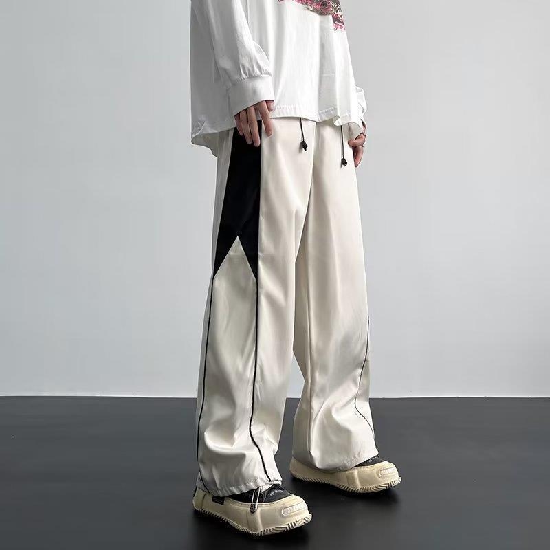 パンツ メンズ 男性用 ボトムス カジュアル ストリート サイド 花柄 切り替え 直筒 ロングパンツ スプリングコート スポーツ アウトドア 普段使い