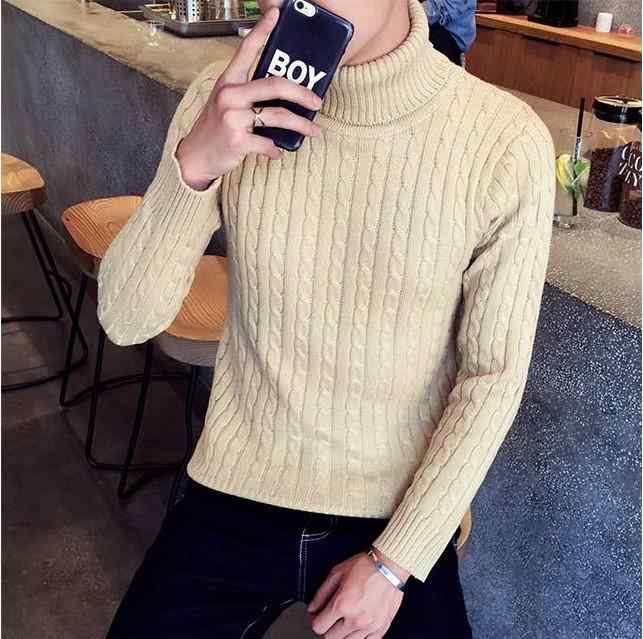 樂天商城 - ニット メンズ 男性用 タートルネック セーター 無地 ケーブル編み 韓国 伸縮性 秋冬