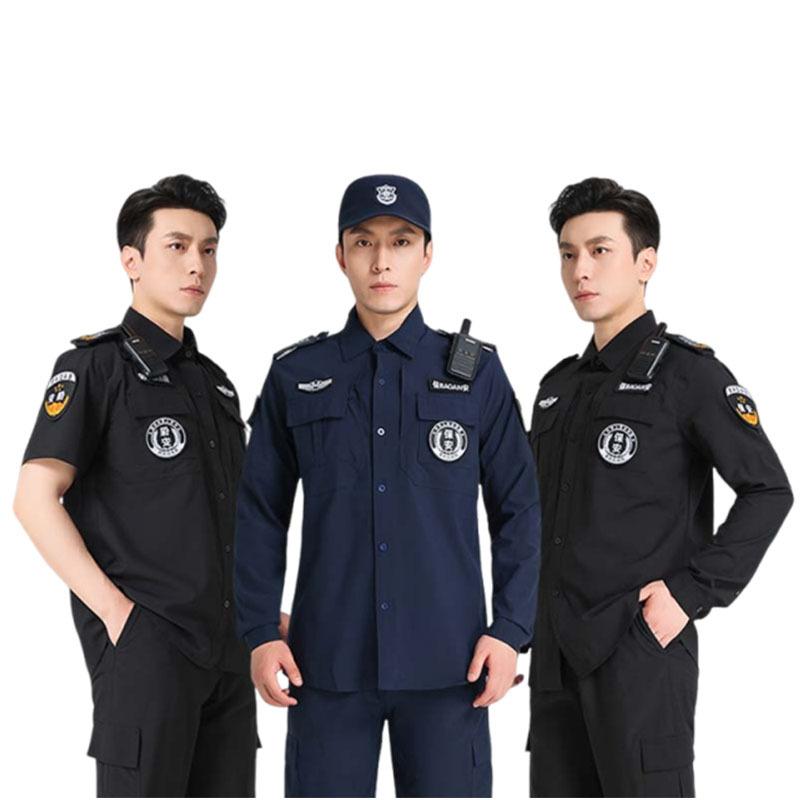 作業服 メンズ 男性用 黒 長袖 警備 警備員 制服 上下セット 春秋 特訓 執勤 物件 管理 守衛