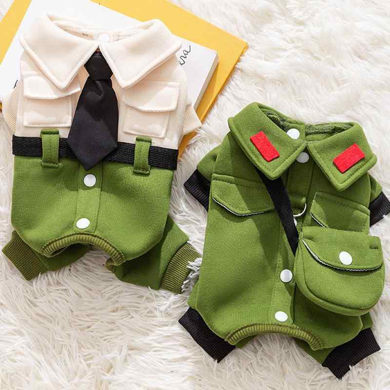 ドッグウェア 秋冬 ペット服 牽引可能 四脚 学生服 薄绒 トレーナー パンダ 猫 斜めがけ バッグ付き