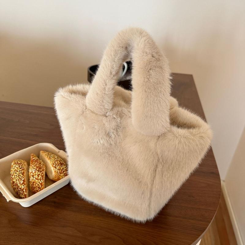 バッグ レディース フェイクファー ハンドバッグ 秋冬 ラウンド レクタングル バケットバッグ 化粧ポーチ フレンチスタイル ファー 手提げ 鞄 かわいい ふわふわ もこもこ