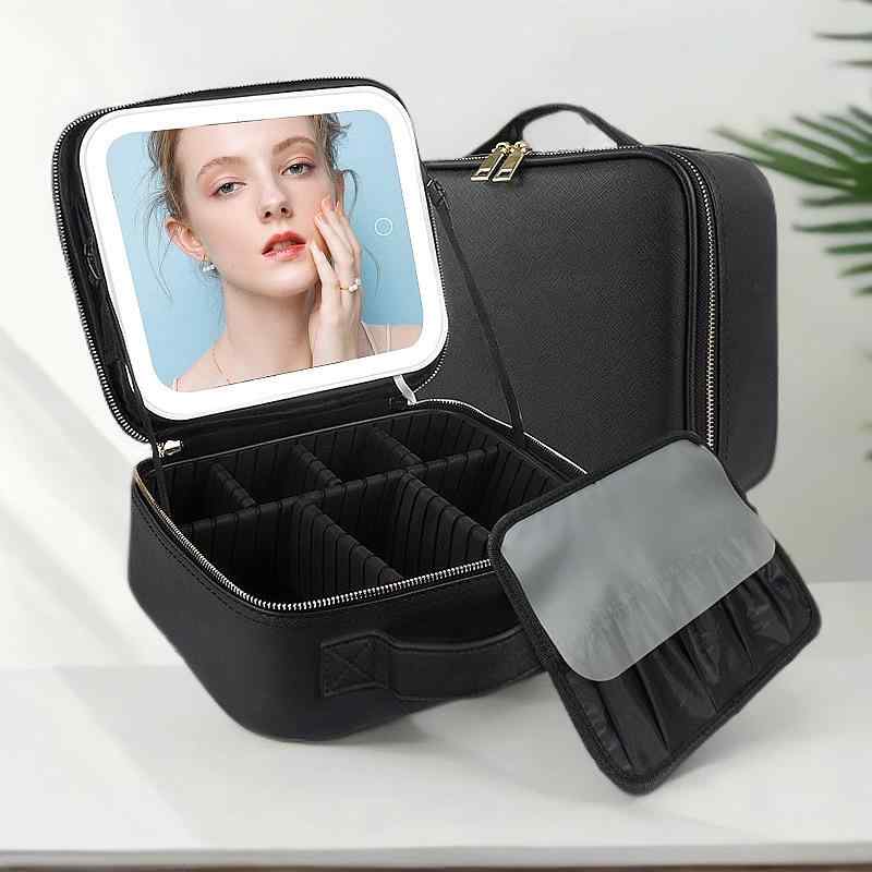 コスメポーチ ミラー LEDライト付き 化粧ポーチ 高見え インスタ風 携帯用 メイクボックス コスメ収納
