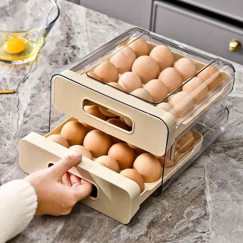 Slim Kitchen Racks - 卵ケース 冷蔵庫 卵収納 引き出し式 卵入れ ラック 食品保存 PET 密閉 ストッカー