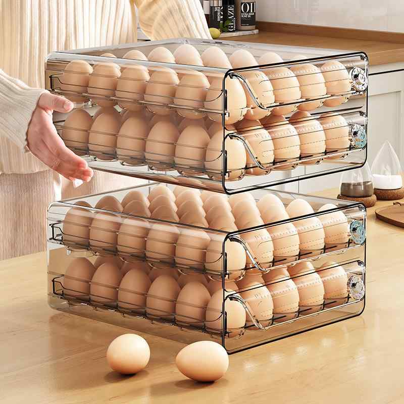 Slim Kitchen Racks - キッチン 卵 収納ケース 引き出し式 卵ケース 卵入れ 卵ホルダー 卵収納 鮮度保持 PET 卵トレー
