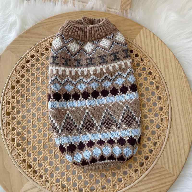 猫 犬 服 秋冬 ニット セーター コーヒー色 フェイクファー ドッグウェア かわいい 暖かい 小型犬 中型犬