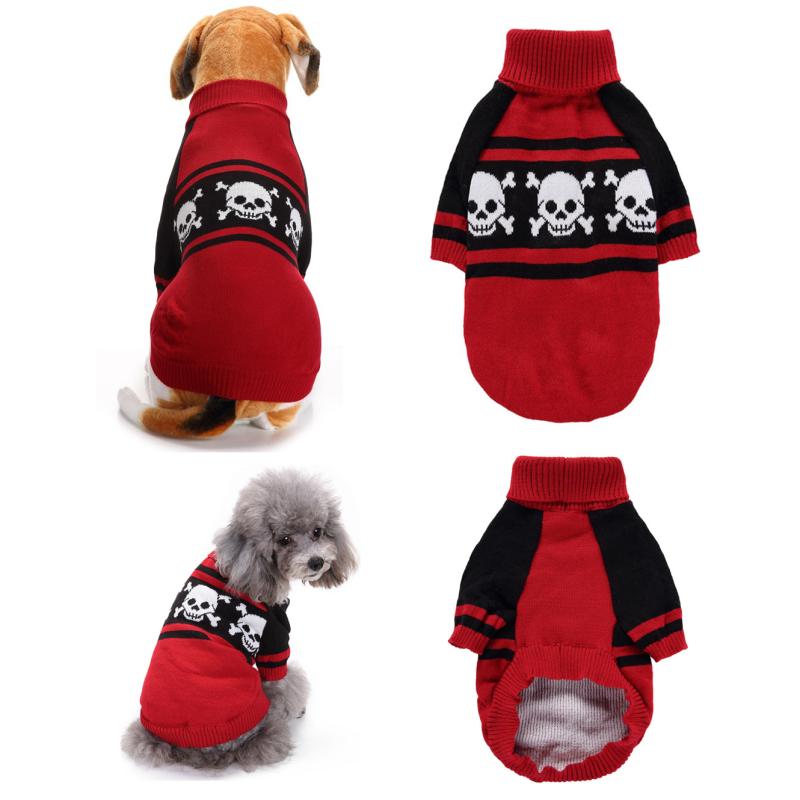 ペット服 犬服 赤 スカル 長袖 猫 小型犬 テディ セーター 中型犬 大型犬