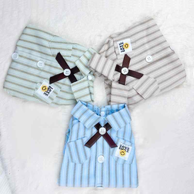 犬 服 夏 ストライプ リボン 小型犬 テディ ビション シュナウザー 半袖 ドッグウェア 通気性2