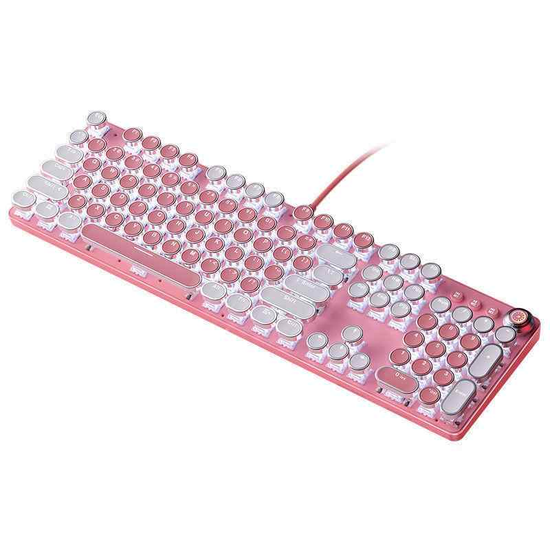 キーボード ゲーミングキーボード 女性 レトロ パンク 青軸 有線 ノートパソコン LOL