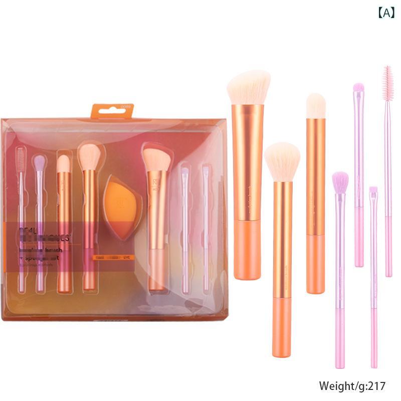 メイクブラシ セット 散粉ブラシ アイシャドウブラシ チークブラシ スポンジ 斜めカット オレンジ R家シリーズ