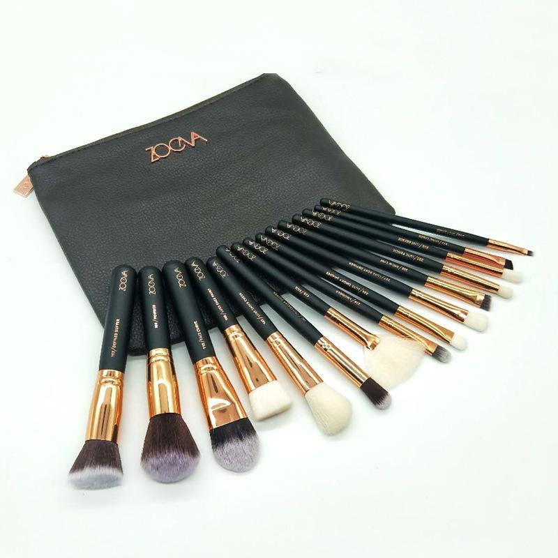 メイクブラシ 15本セット ブラウン系 パウダーブラシ チークブラシ ファンデーションブラシ 化粧ポーチ付き プロ仕様