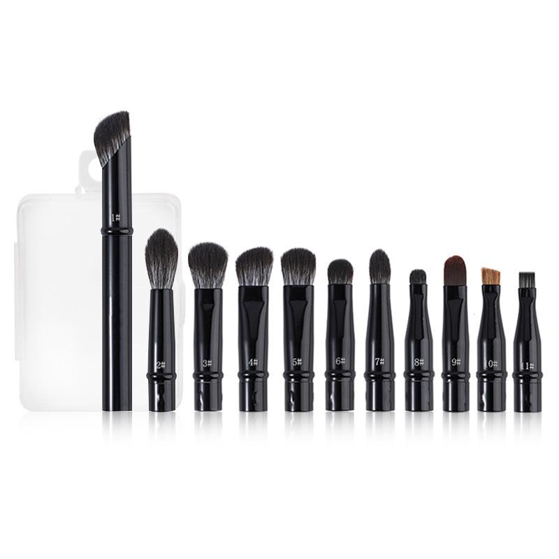 メイクブラシ 11本セット 携帯用 取り外し可能 交換ブラシ 鼻影ブラシ コンシーラーブラシ アイシャドウブラシ 旅行