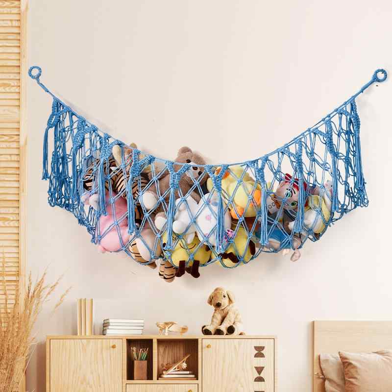 収納 ネット 手編み ハンモック型 収納袋 北欧 ボヘミアン風 ぬいぐるみ ハンギング 民宿 壁掛け