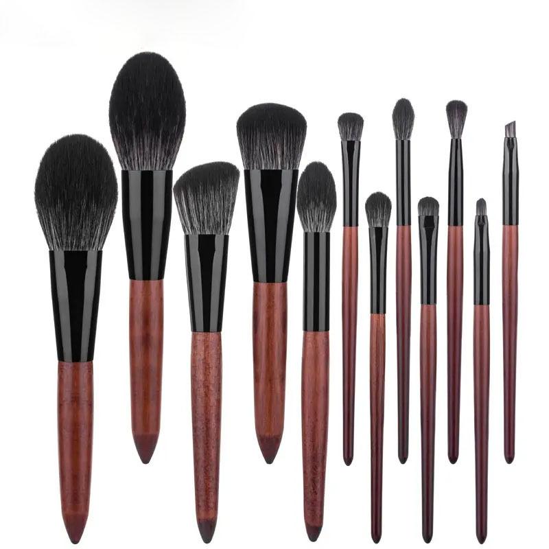 メイクブラシ 12本セット 檀木 柔らかい フェイスブラシ チークブラシ 輪郭ブラシ パウダーブラシ ファンデーションブラシ アイシャドウブラシ アイブロウブラシ