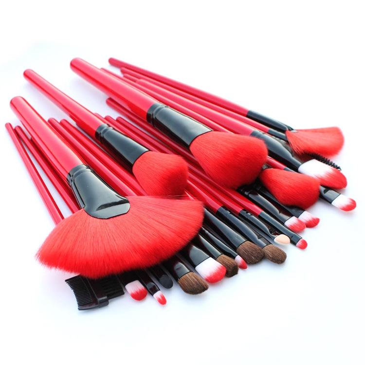 メイクブラシ 24本セット 動物毛 中国赤 化粧ブラシセット メイク道具