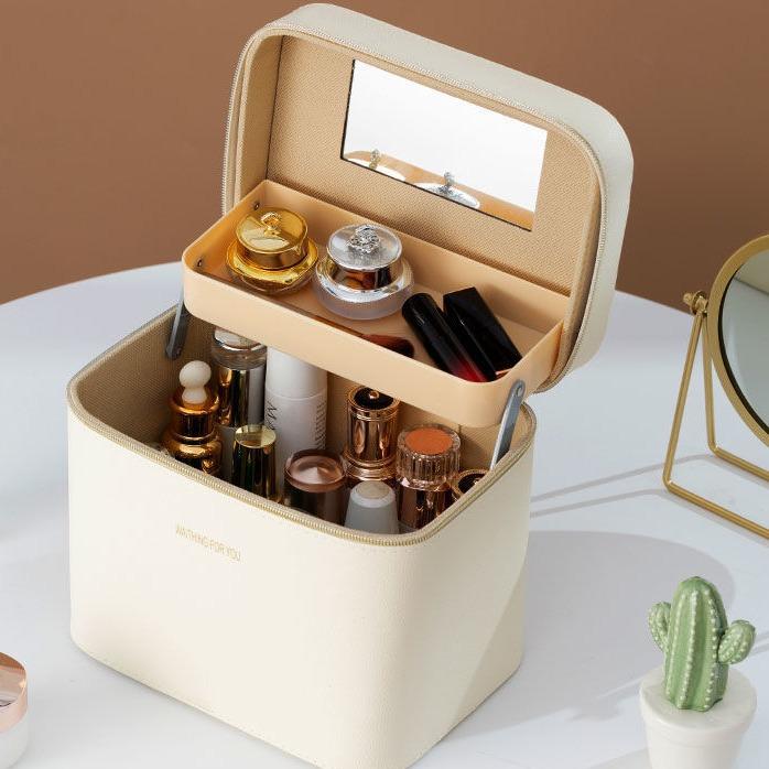 化粧ポーチ 大容量 メイクボックス ミラー付き コスメ収納 ハードケース 化粧台 持ち運び 普段使い 旅..