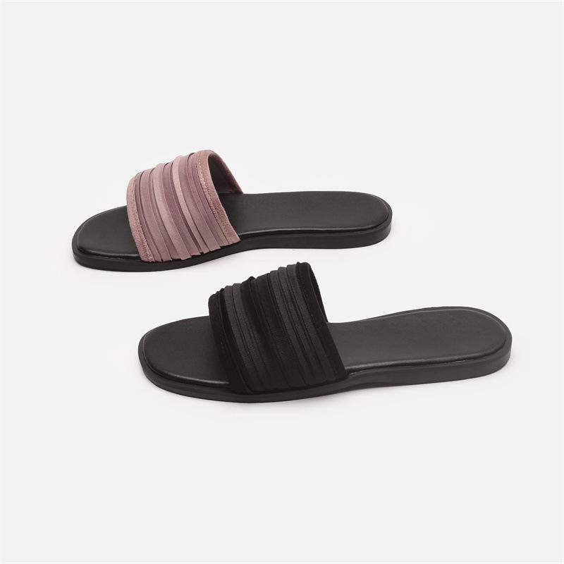 サンダル レディース 一文字 ミュール ビーチサンダル ローヒール フラットソール ぺたんこ 歩きやすい 履きやすい 滑り止め シワ加工 シンプル カジュアル 春夏