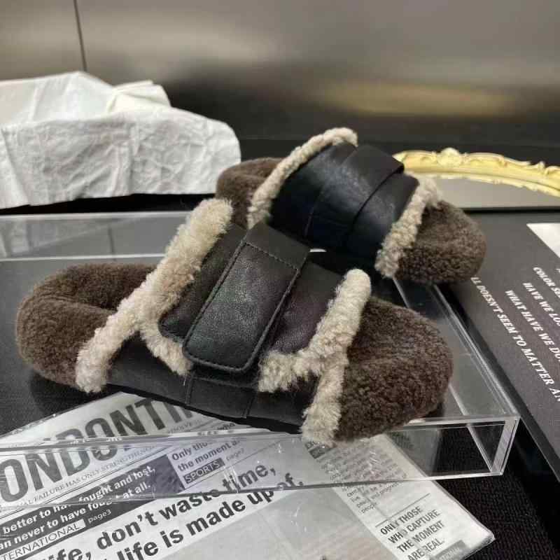 靴 ファー 厚底 豪華感 レトロ ベルト バックル 秋冬 スリッパ シューズ 普段使い 外履き