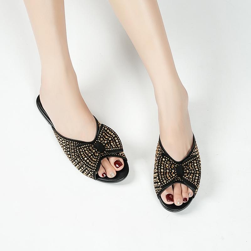 サンダル レディース 水晶 ビジュー 蝶 ぺたんこ フラット ローヒール 歩きやすい 痛くなりにくい スリ..