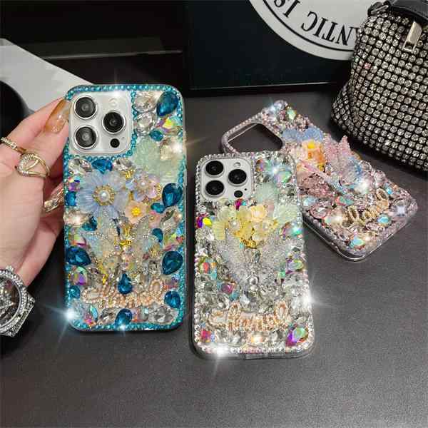 Rakuten - スマホケース レディース iPhone 15 Pro キラキラ 14 かわいい 水晶風 蝶 ラグジュアリー 豪華感