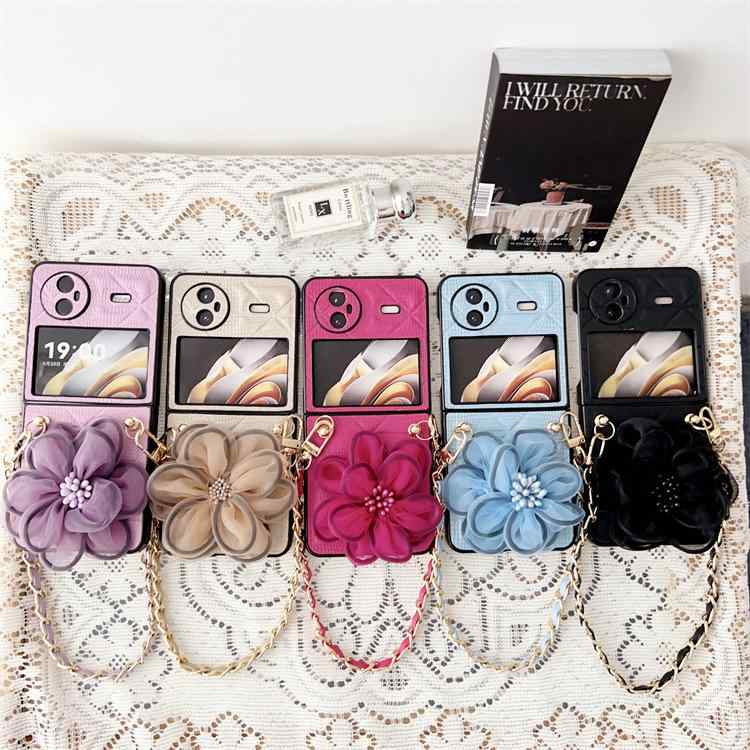 スマホケース VIVOXFlip P50Pocket 折りたたみ स्क्रीन 対応 花柄 チェーン付き 落下防止 ハンドストラップ付き2