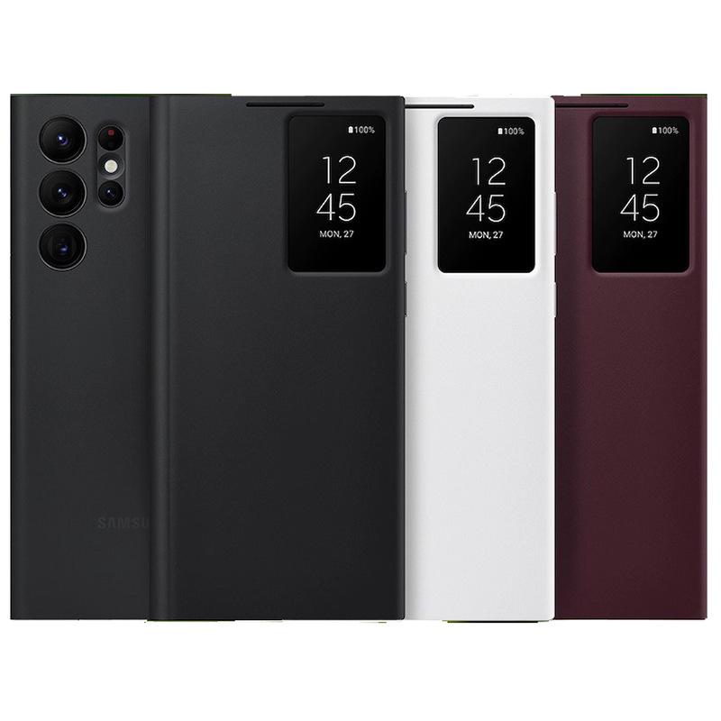 スマートフォン ケース サムスン S22ultra S22+ S20U 保護 窓付き サイドウィンドウ スマート カバー 衝撃吸収