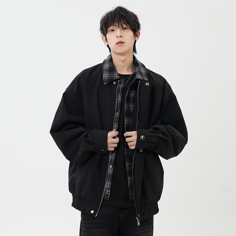 ジャケット メンズ 男性用 デニムジャケット Gジャン アウター カジュアル 普段使い 春秋 翻襟 チェック柄 切り替え