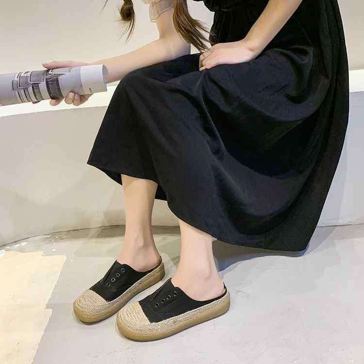 サンダル レディース 厚底 春夏 漁夫靴 草編み 学生 フラット ローヒール スリッパ 春夏 普段使い かわいい