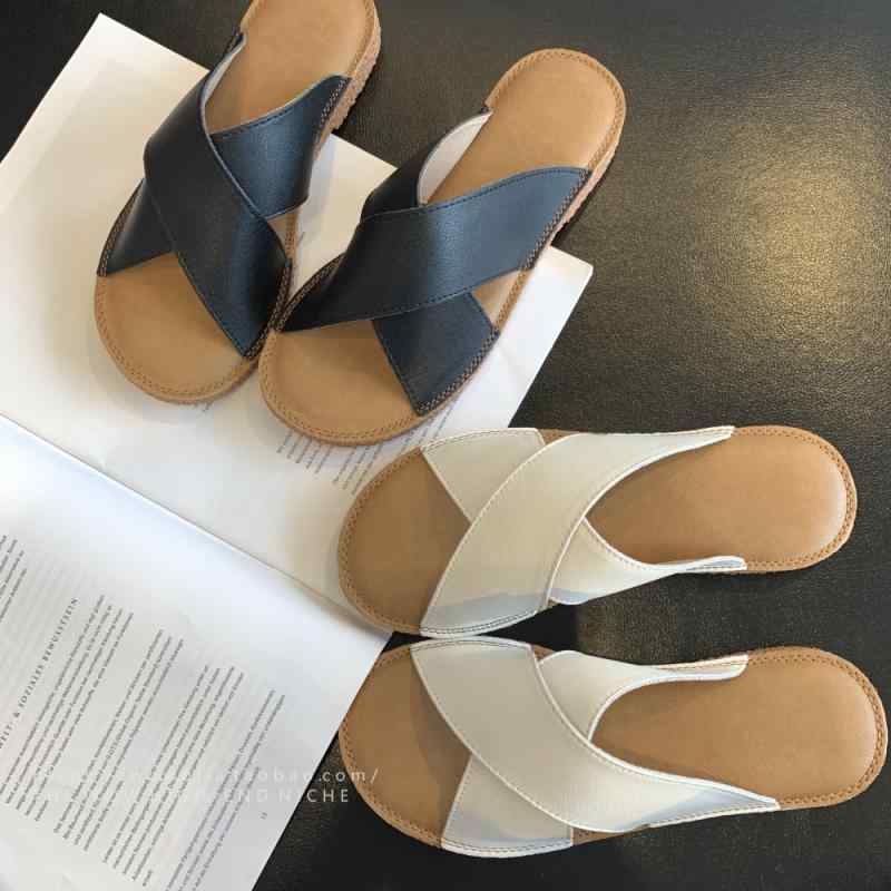 サンダル レディース 牛革 クロス フラット ぺたんこ 歩きやすい 痛くなりにくい ローヒール 春夏 カジュアル 普段使い