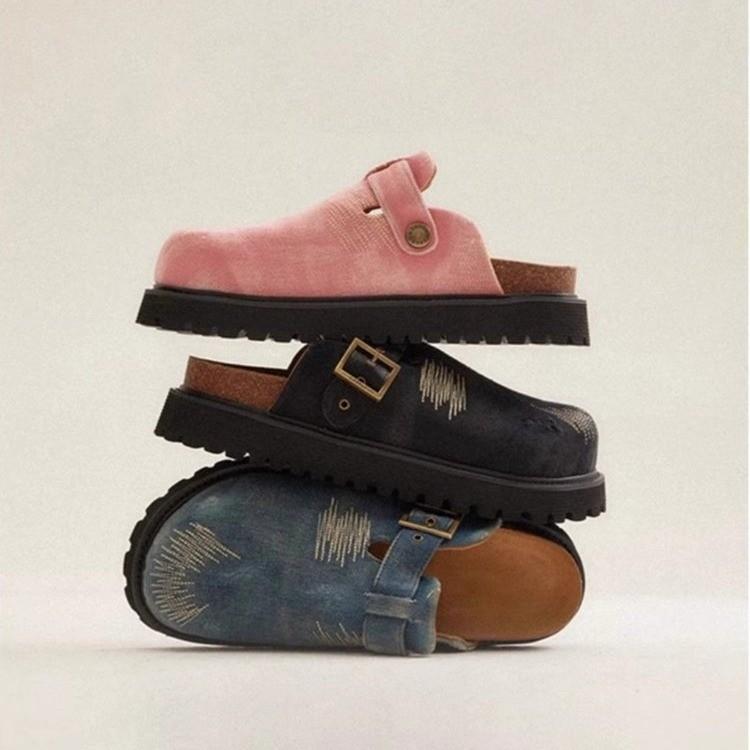 サンダル レディース デニム スリッパ 软底 包頭 一脚蹬き 履きやすい 普段使い 复古 做旧