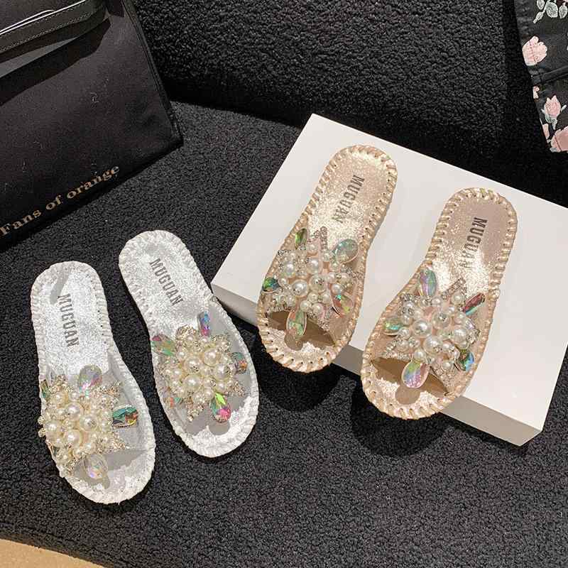 サンダル レディース フラットサンダル パール 花柄 かわいい フェアリースタイル スカート ビーチサンダル スリッパ カジュアル 普段使い