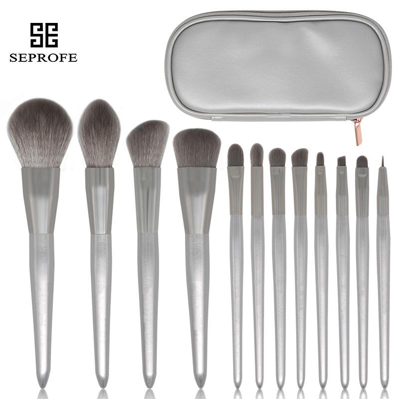 メイクブラシ 12本セット シルバー 超柔らかい フェイスブラシ ブラッシュ チーク コスメツール 熊野筆風 ファンデーションブラシ