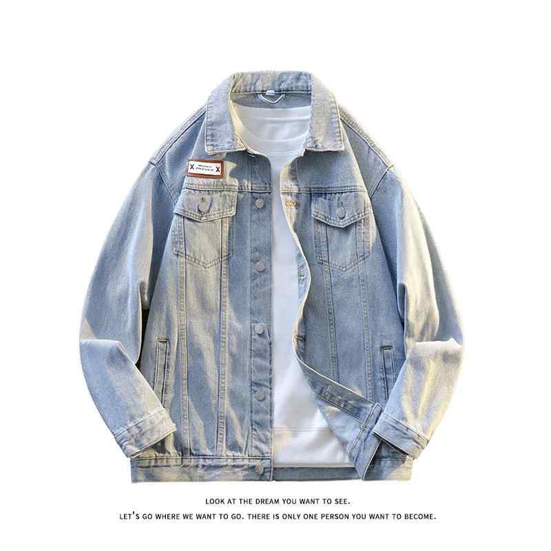 ジャケット メンズ 男性用 デニム ウォッシュド加工 ヴィンテージ風 ゆったり 刺繡 ライトブルー Gジャン ブルゾン アウター