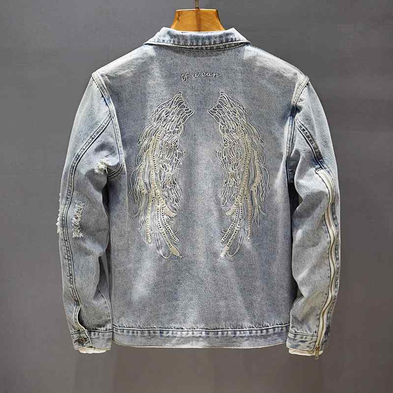 樂天商城 - デニムジャケット メンズ 男性用 Gジャン デニム アウター 羽 刺繍 ダメージ加工 春秋