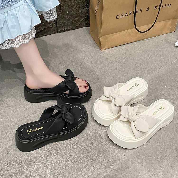 サンダル レディース 厚底 外履き 蝶結び 一文字 ミュール スタイル アップ かわいい フェミニン 普段使い